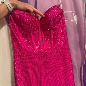 Hot Pink Rhinestone Bustier Dress